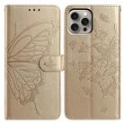 For iPhone 15 Pro Max Butterfly Flutter Pattern Embossed Leather Phone Case(Gold) - 1