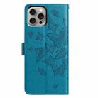 For iPhone 15 Pro Max Butterfly Flutter Pattern Embossed Leather Phone Case(Blue) - 3