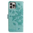 For iPhone 15 Pro Max Butterfly Flutter Pattern Embossed Leather Phone Case(Green) - 3