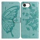 For iPhone 16e Butterfly Flutter Pattern Embossed Leather Phone Case(Green) - 1