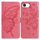 For iPhone 16e Butterfly Flutter Pattern Embossed Leather Phone Case(Rose Red) - 1