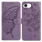 For iPhone 16e Butterfly Flutter Pattern Embossed Leather Phone Case(Purple) - 1