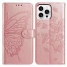 For iPhone 16 Pro Butterfly Flutter Pattern Embossed Leather Phone Case(Rose Gold) - 1