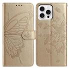 For iPhone 16 Pro Butterfly Flutter Pattern Embossed Leather Phone Case(Gold) - 1