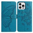 For iPhone 16 Pro Butterfly Flutter Pattern Embossed Leather Phone Case(Blue) - 1