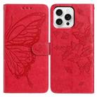 For iPhone 16 Pro Butterfly Flutter Pattern Embossed Leather Phone Case(Red) - 1