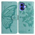 For iPhone 16 Plus Butterfly Flutter Pattern Embossed Leather Phone Case(Green) - 1