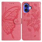 For iPhone 16 Plus Butterfly Flutter Pattern Embossed Leather Phone Case(Rose Red) - 1