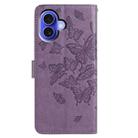 For iPhone 16 Butterfly Flutter Pattern Embossed Leather Phone Case(Purple) - 3
