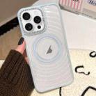 For iPhone 16 Pro Max Diamond Lens Frame MagSafe Wave Texture Clear Phone Case(Blue) - 1