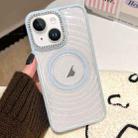 For iPhone 14 Diamond Lens Frame MagSafe Wave Texture Clear Phone Case(Blue) - 1