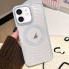 For iPhone 12 Diamond Lens Frame MagSafe Wave Texture Clear Phone Case(Blue) - 1