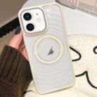 For iPhone 11 Diamond Lens Frame MagSafe Wave Texture Clear Phone Case(Creamy White) - 1