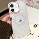 For iPhone 11 Diamond Lens Frame MagSafe Wave Texture Clear Phone Case(Pink) - 1