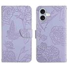 For iPhone 17 Skin Feel Butterfly Embossed Flip Leather Phone Case(Purple) - 1