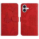 For iPhone 17 Skin Feel Butterfly Embossed Flip Leather Phone Case(Red) - 1