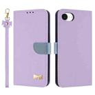 For iPhone 16e Metal Bow Leather Phone Case with Hand Strap(Purple) - 1