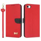 For iPhone 7 / 8 / SE 2022 Metal Bow Leather Phone Case with Hand Strap(Red) - 1