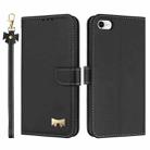 For iPhone 7 / 8 / SE 2022 Metal Bow Leather Phone Case with Hand Strap(Black) - 1