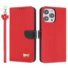 For iPhone 13 Pro Metal Bow Leather Phone Case with Hand Strap(Red) - 1