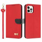 For iPhone 12 / 12 Pro Metal Bow Leather Phone Case with Hand Strap(Red) - 1