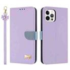 For iPhone 12 Pro Max Metal Bow Leather Phone Case with Hand Strap(Purple) - 1