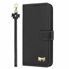 For iPhone 11 Metal Bow Leather Phone Case with Hand Strap(Black) - 2
