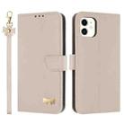 For iPhone 11 Metal Bow Leather Phone Case with Hand Strap(Apricot) - 1