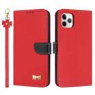 For iPhone 11 Pro Metal Bow Leather Phone Case with Hand Strap(Red) - 1