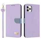For iPhone 11 Pro Metal Bow Leather Phone Case with Hand Strap(Purple) - 1