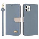 For iPhone 11 Pro Metal Bow Leather Phone Case with Hand Strap(Light Blue) - 1