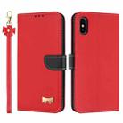 For iPhone X / XS Metal Bow Leather Phone Case with Hand Strap(Red) - 1