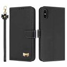 For iPhone X / XS Metal Bow Leather Phone Case with Hand Strap(Black) - 1