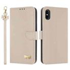 For iPhone X / XS Metal Bow Leather Phone Case with Hand Strap(Apricot) - 1