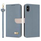 For iPhone X / XS Metal Bow Leather Phone Case with Hand Strap(Light Blue) - 1