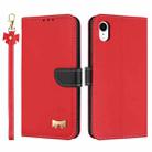 For iPhone XR Metal Bow Leather Phone Case with Hand Strap(Red) - 1