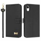 For iPhone XR Metal Bow Leather Phone Case with Hand Strap(Black) - 1