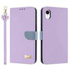For iPhone XR Metal Bow Leather Phone Case with Hand Strap(Purple) - 1