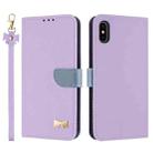 For iPhone XS Max Metal Bow Leather Phone Case with Hand Strap(Purple) - 1