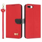 For iPhone 7 Plus / 8 Plus Metal Bow Leather Phone Case with Hand Strap(Red) - 1
