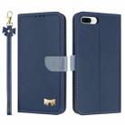 For iPhone 7 Plus / 8 Plus Metal Bow Leather Phone Case with Hand Strap(Dark Blue) - 1