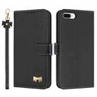 For iPhone 7 Plus / 8 Plus Metal Bow Leather Phone Case with Hand Strap(Black) - 1