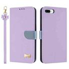 For iPhone 7 Plus / 8 Plus Metal Bow Leather Phone Case with Hand Strap(Purple) - 1