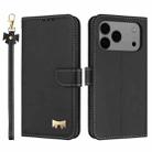 For iPhone 17 Pro Max Metal Bow Leather Phone Case with Hand Strap(Black) - 1