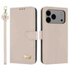 For iPhone 17 Pro Max Metal Bow Leather Phone Case with Hand Strap(Apricot) - 1