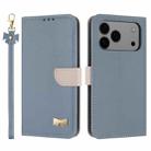 For iPhone 17 Pro Max Metal Bow Leather Phone Case with Hand Strap(Light Blue) - 1
