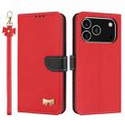 For iPhone 17 Pro Metal Bow Leather Phone Case with Hand Strap(Red) - 1