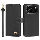 For iPhone 17 Pro Metal Bow Leather Phone Case with Hand Strap(Black) - 1