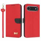 For iPhone 17 Air Metal Bow Leather Phone Case with Hand Strap(Red) - 1
