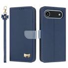 For iPhone 17 Air Metal Bow Leather Phone Case with Hand Strap(Dark Blue) - 1